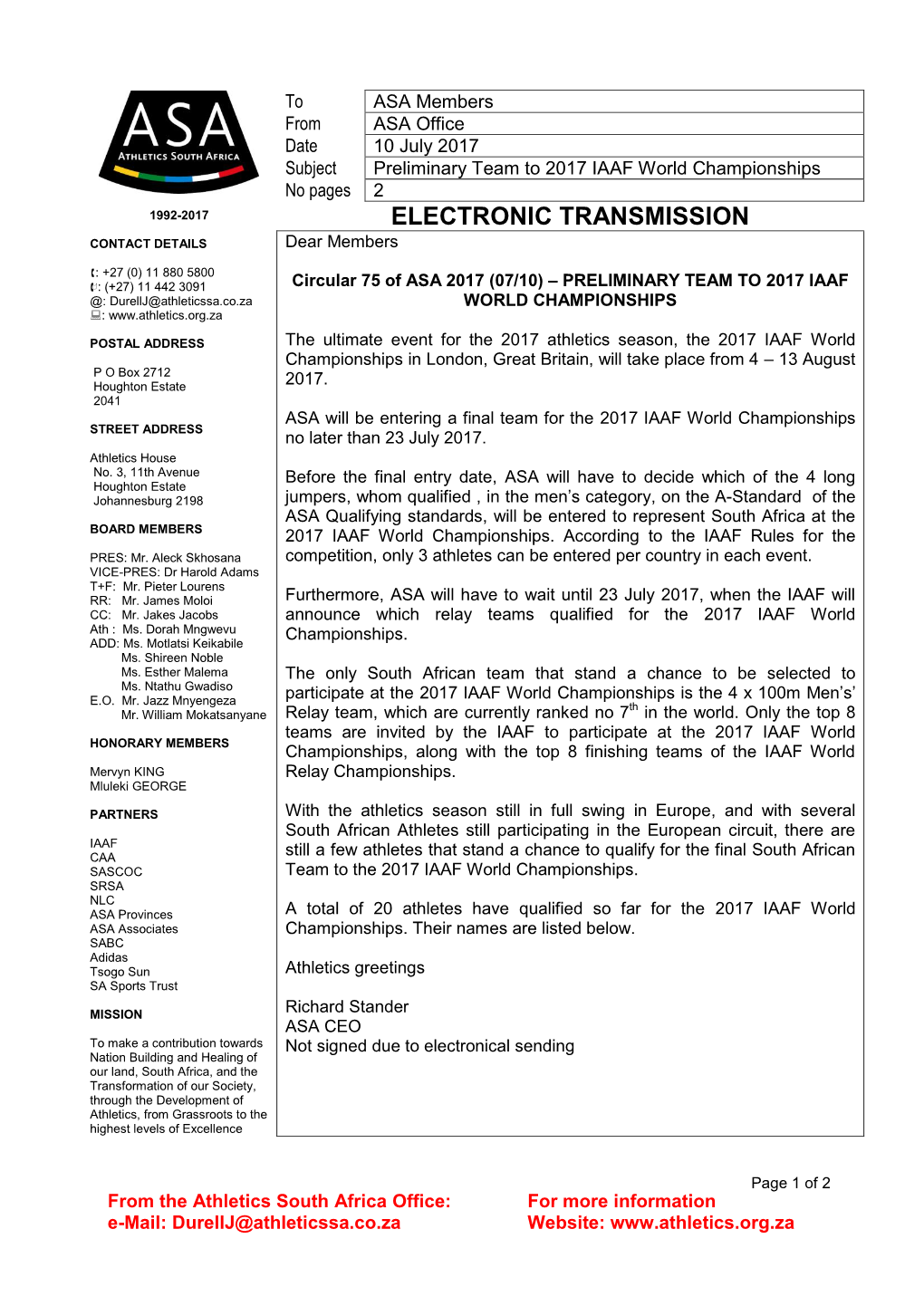 Electronic Transmission