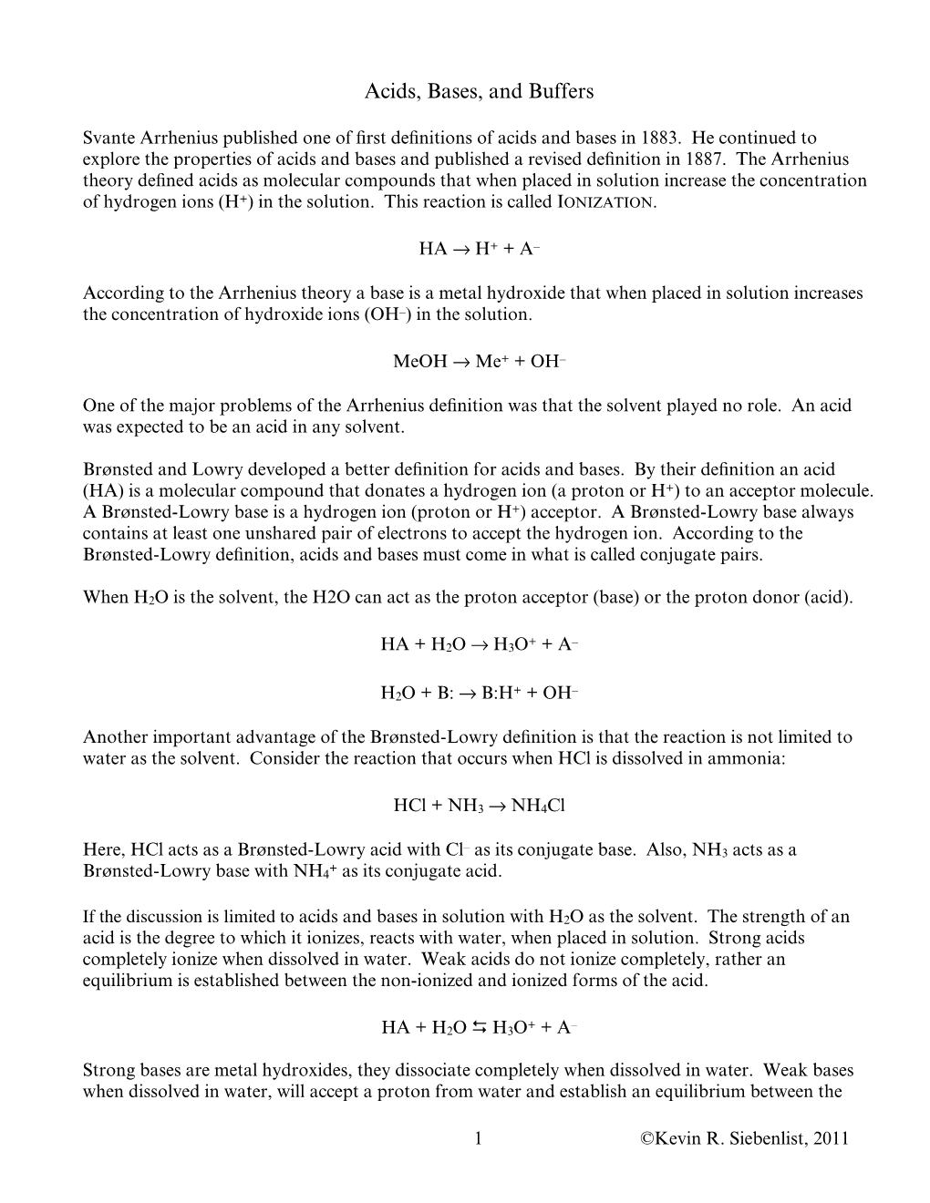 Acids, Bases, and Buffers