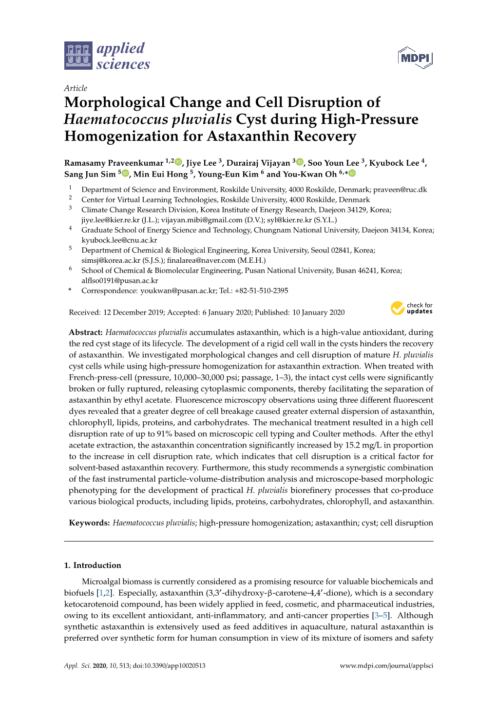 Morphological Change and Cell Disruption of Haematococcus Pluvialis Cyst During High-Pressure Homogenization for Astaxanthin Recovery