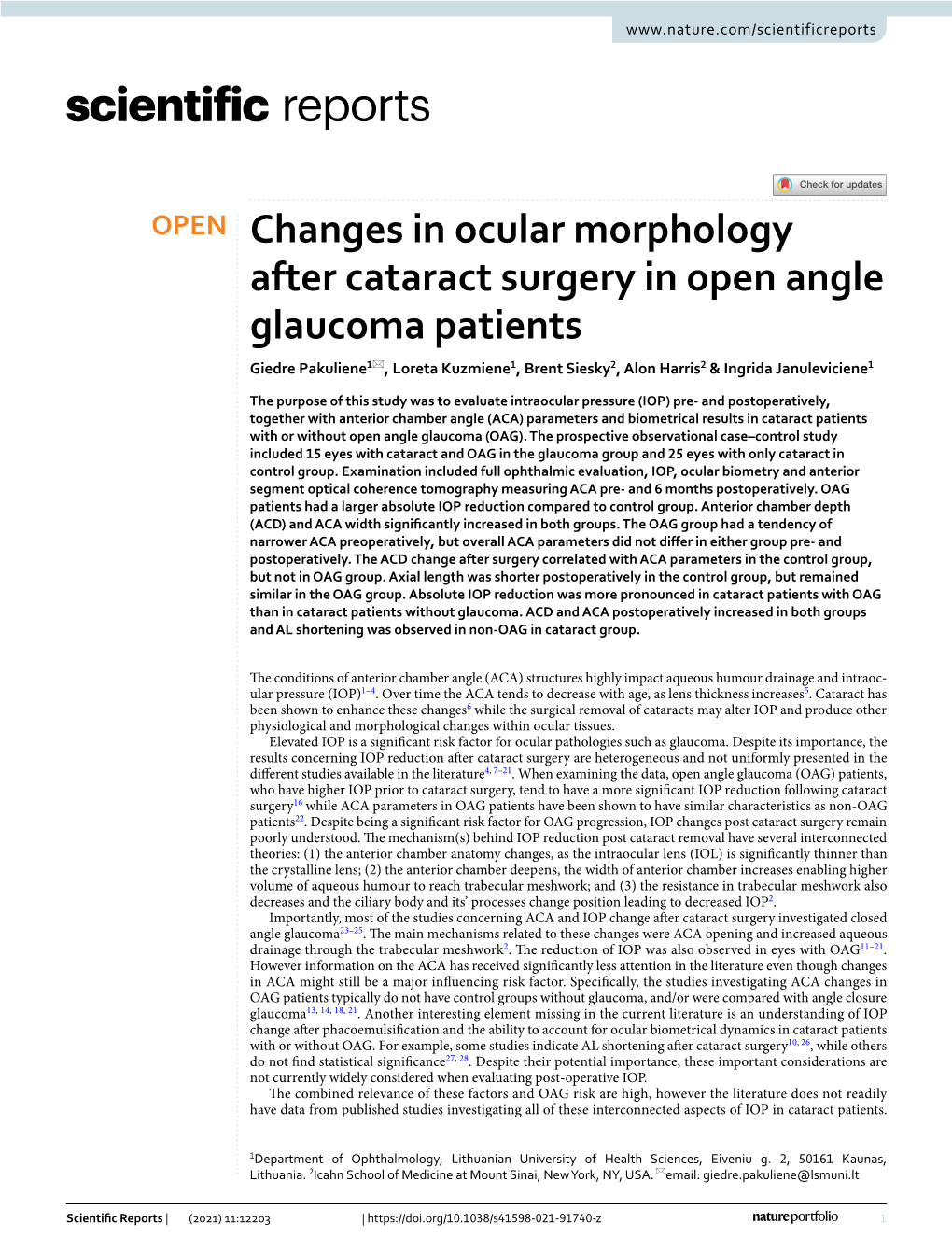 Changes in Ocular Morphology After Cataract Surgery in Open Angle