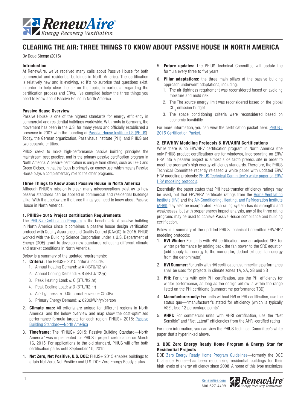 CLEARING the AIR: THREE THINGS to KNOW ABOUT PASSIVE HOUSE in NORTH AMERICA by Doug Steege (2015)