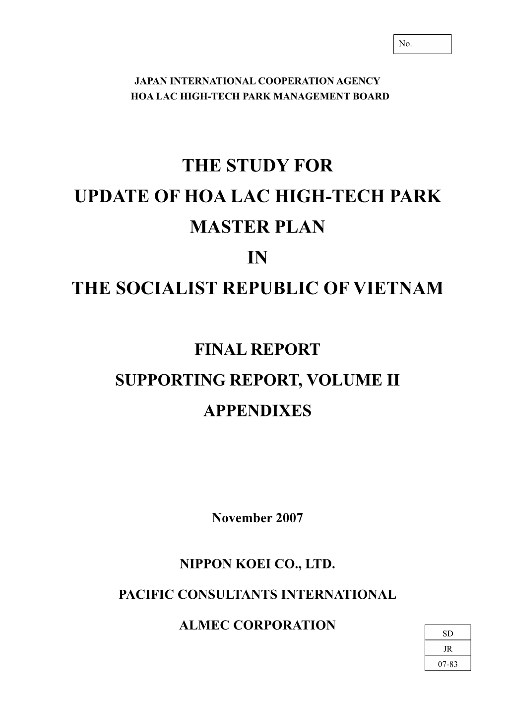 The Study for Update of Hoa Lac High-Tech Park Master Plan in the Socialist Republic of Vietnam