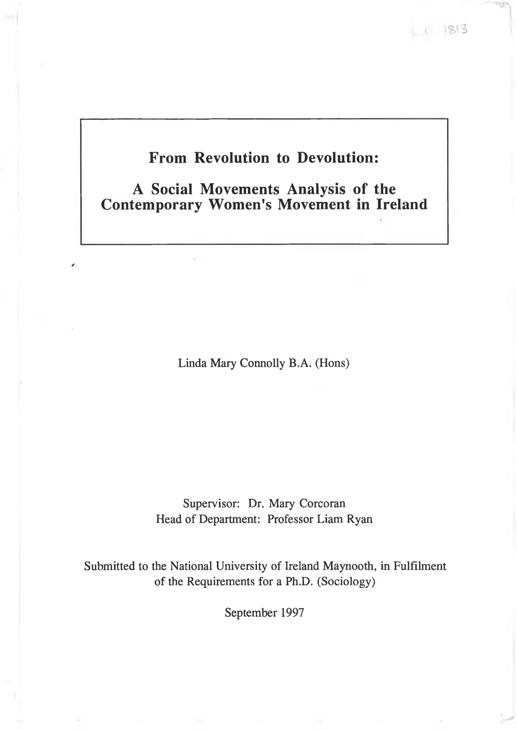 A Social Movements Analysis of the Contemporary Women's Movement in Ireland