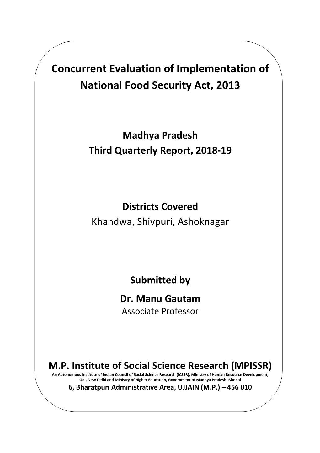 Concurrent Evaluation of Implementation of National Food Security Act, 2013