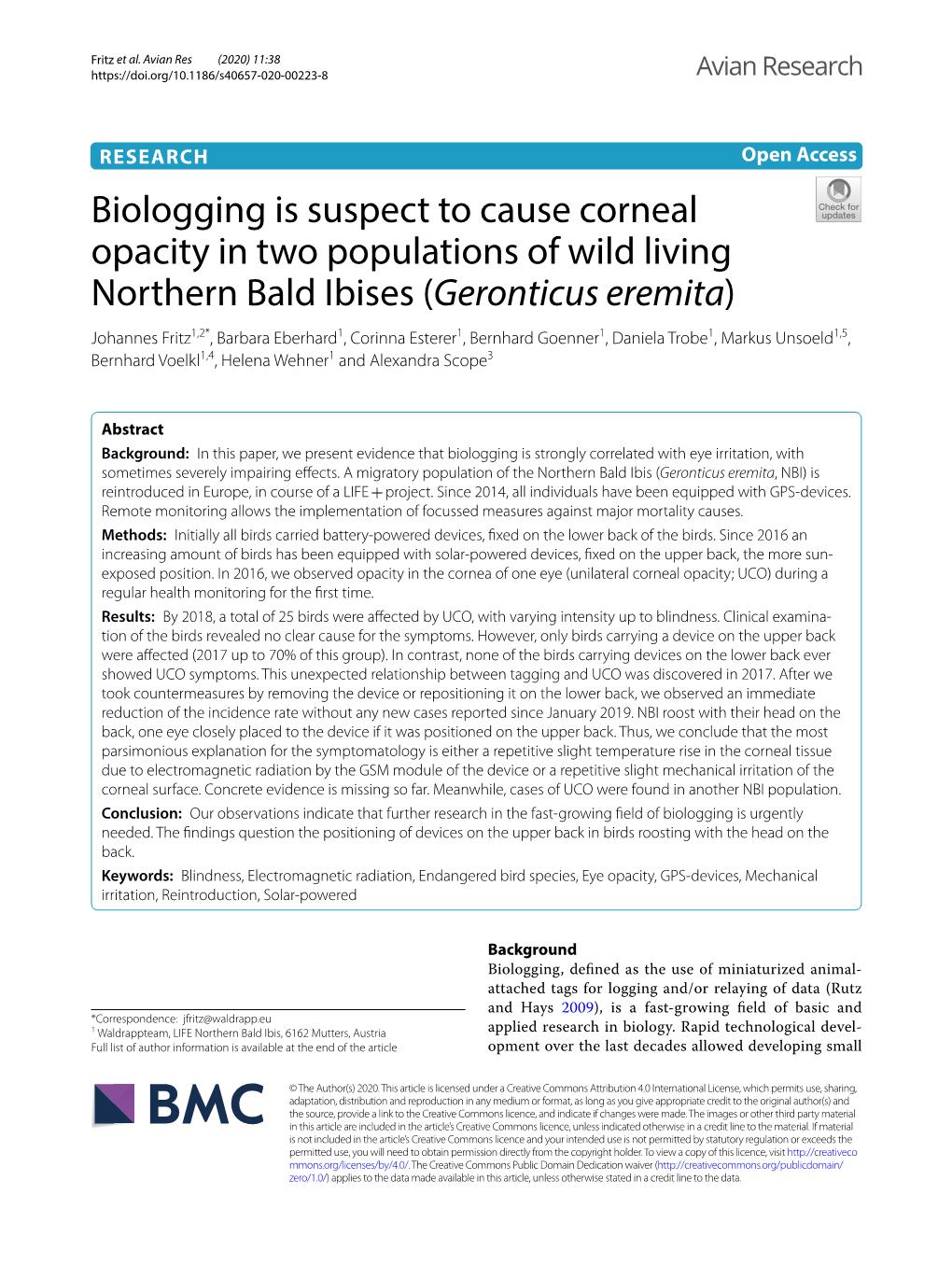 Biologging Is Suspect to Cause Corneal Opacity in Two Populations of Wild