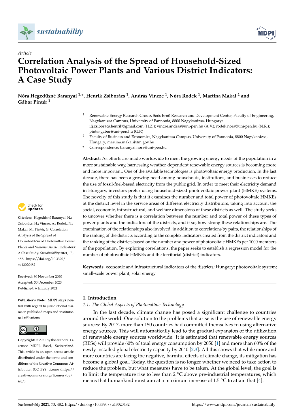 Correlation Analysis of the Spread of Household-Sized Photovoltaic Power Plants and Various District Indicators: a Case Study