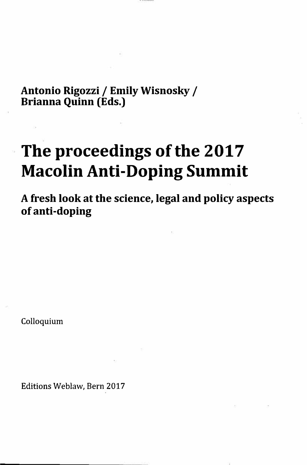 The Proceedings of the 2017 Macolin Anti-Doping Summit