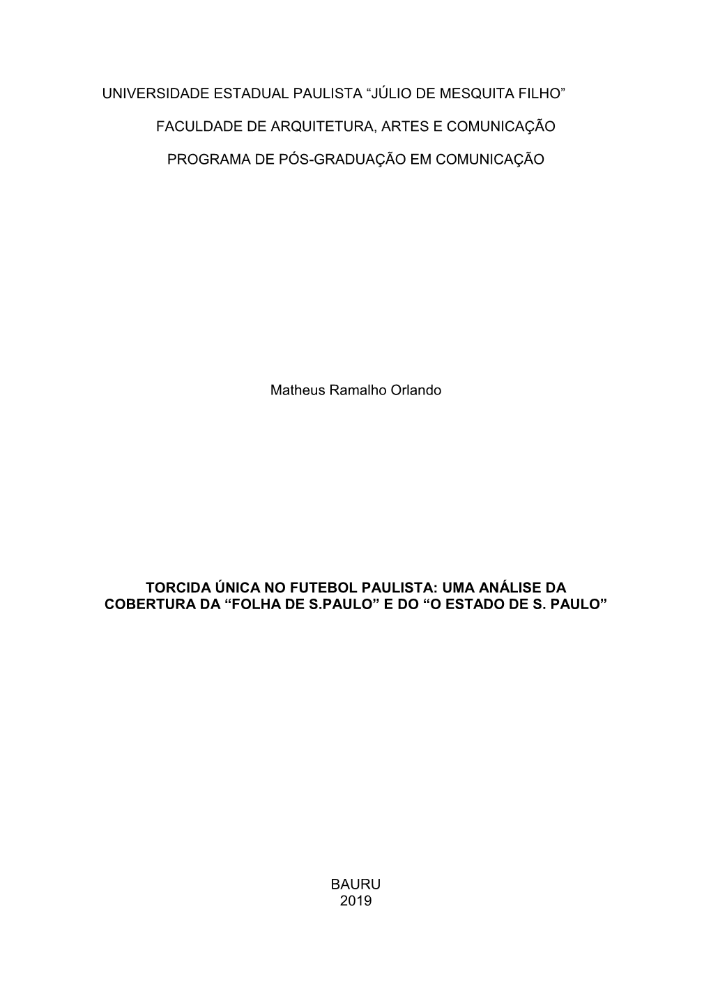 Universidade Estadual Paulista “Júlio De Mesquita Filho”