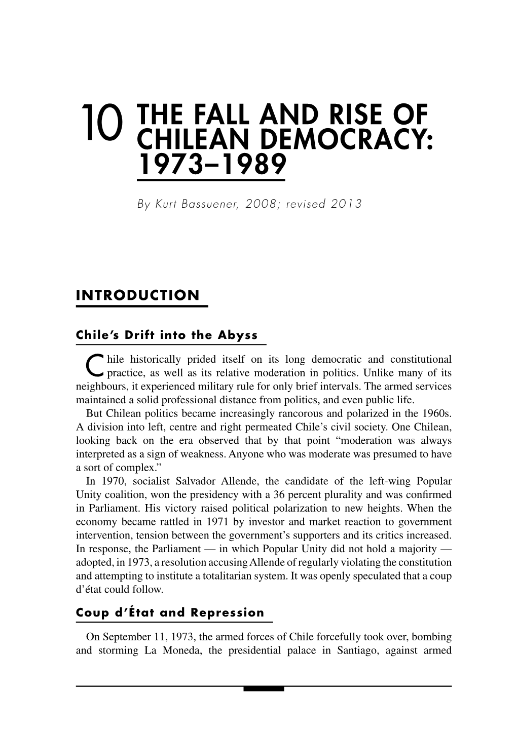 10 the Fall and Rise of Chilean Democracy: 1973–1989