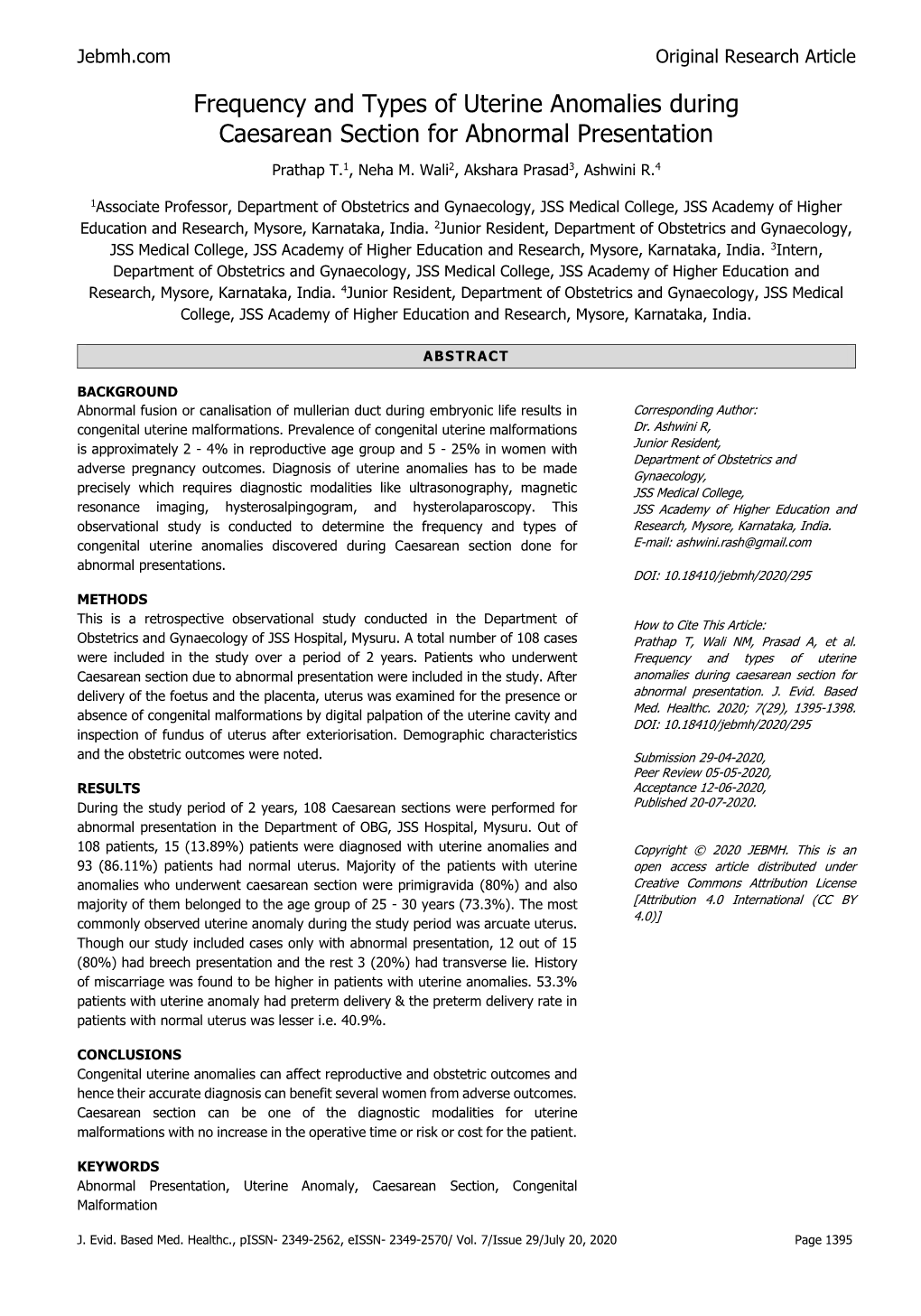 Frequency and Types of Uterine Anomalies During Caesarean Section for Abnormal Presentation