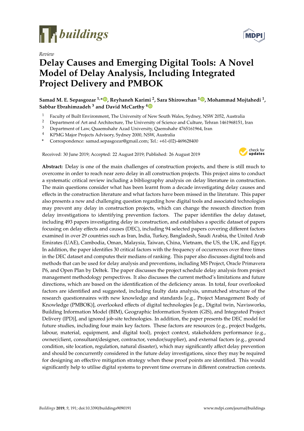 A Novel Model of Delay Analysis, Including Integrated Project Delivery and PMBOK