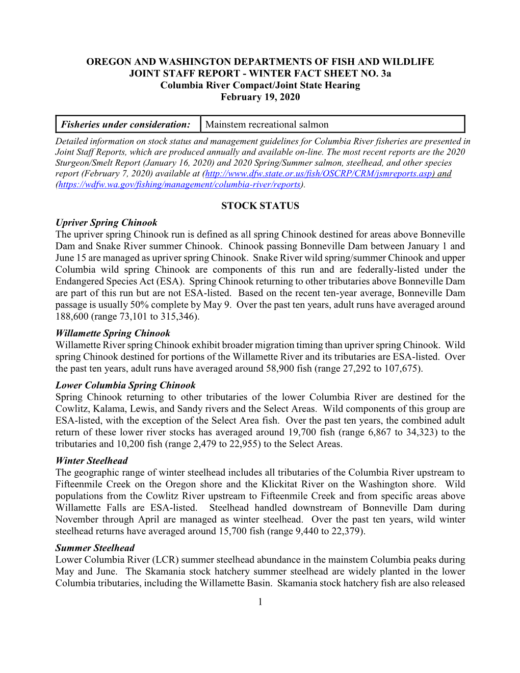 NO. 3A Columbia River Compact/Joint State Hearing February 19, 2020