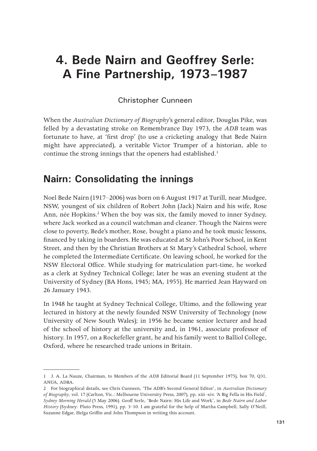 4. Bede Nairn and Geoffrey Serle: a Fine Partnership, 1973–1987