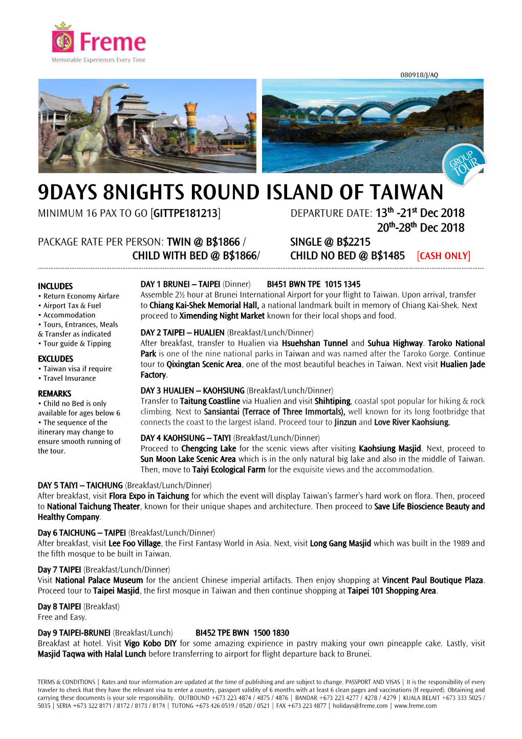 Gittpe181213 9D8n Round Islands of Taiwan