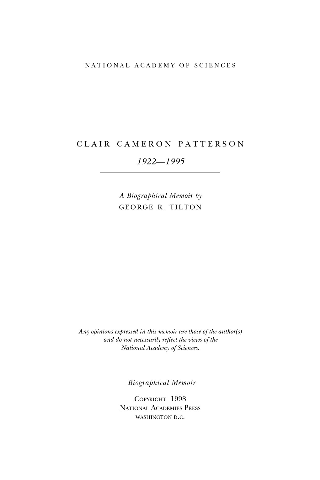 CLAIR CAMERON PATTERSON June 2, 1922 – December 5, 1995
