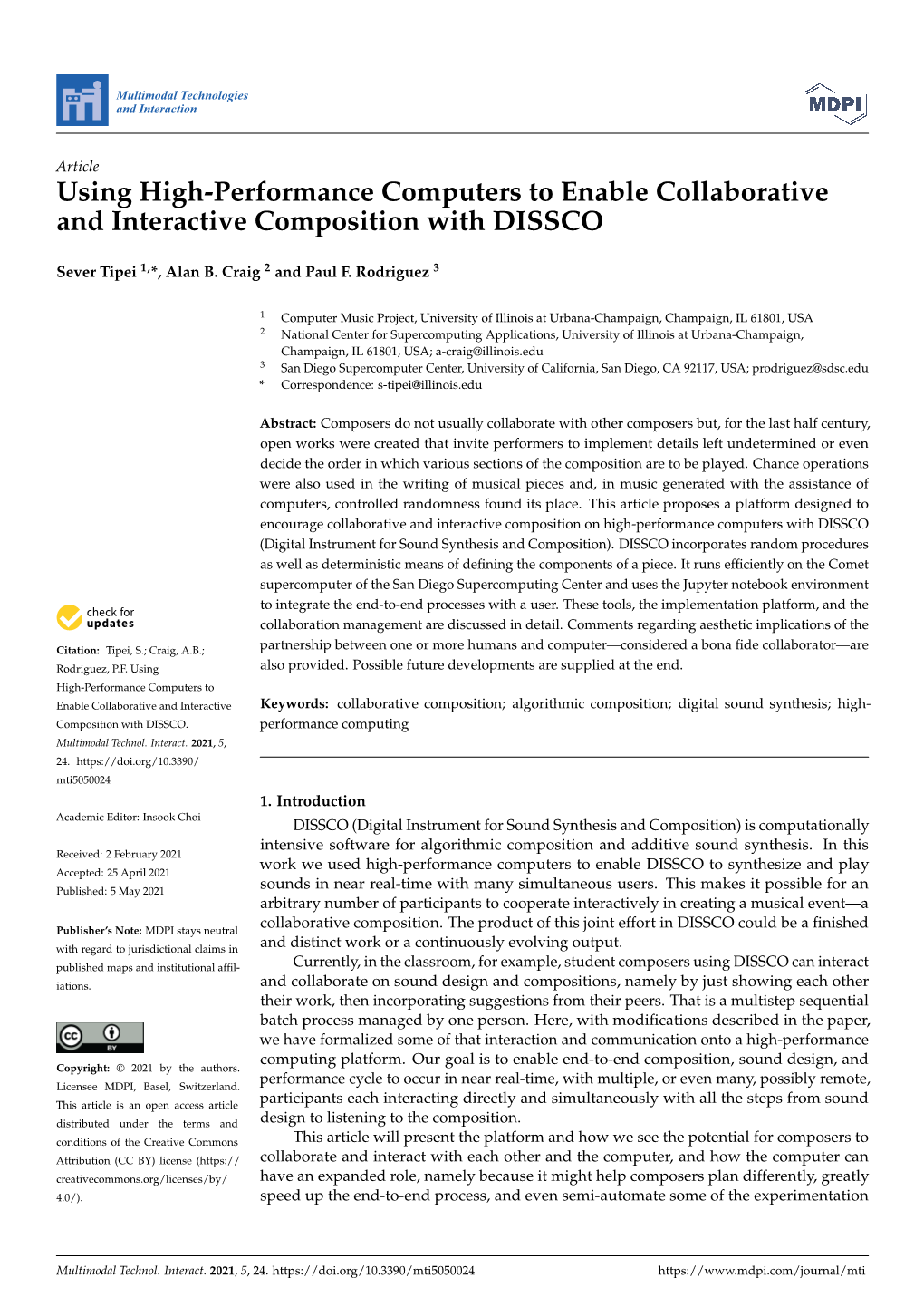 Using High-Performance Computers to Enable Collaborative and Interactive Composition with DISSCO