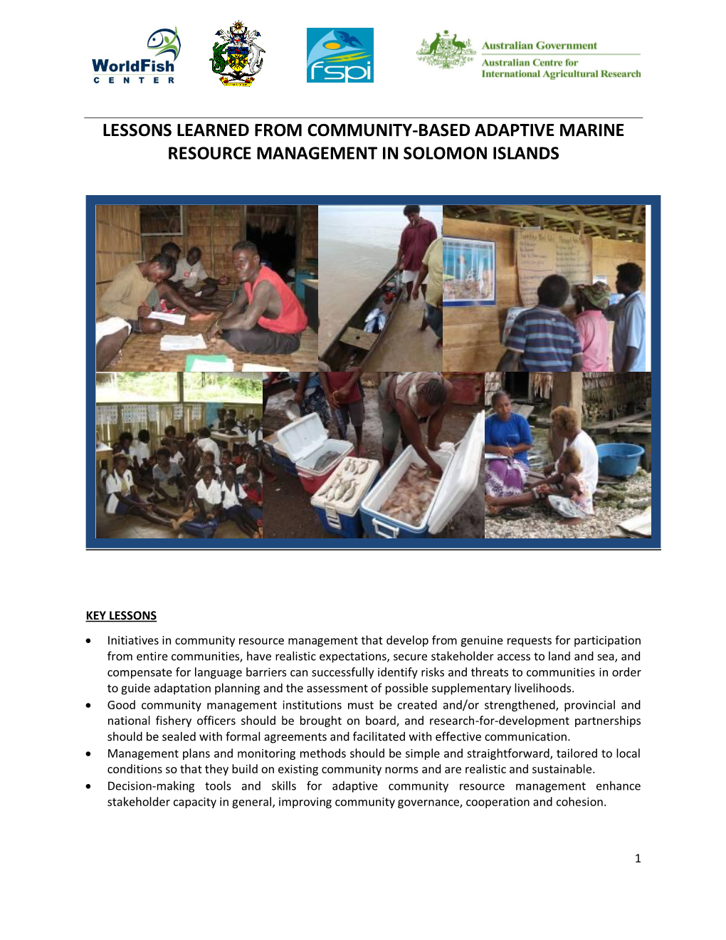 Lessons Learned from Community-Based Adaptive Marine Resource Management in Solomon Islands