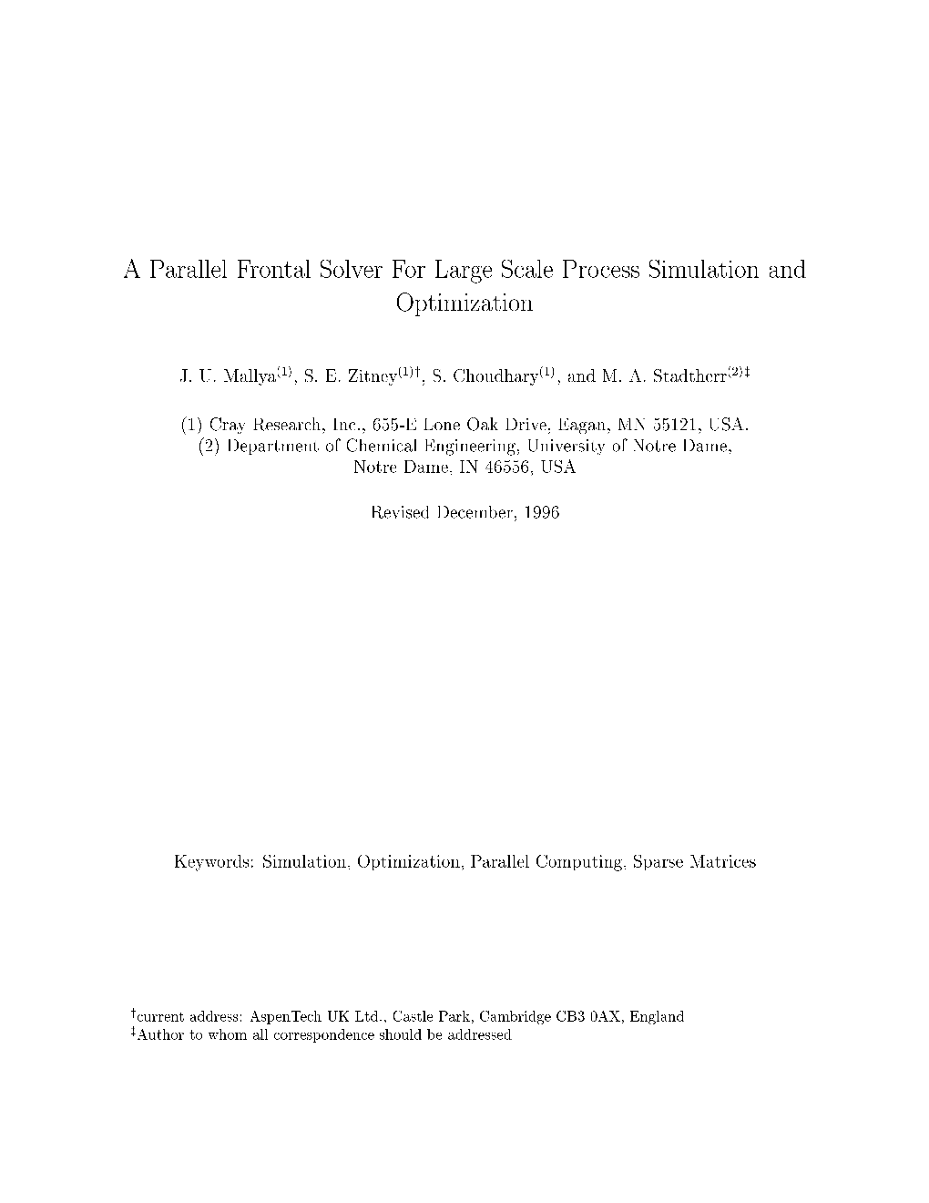 A Parallel Frontal Solver for Large Scale Process Simulation And