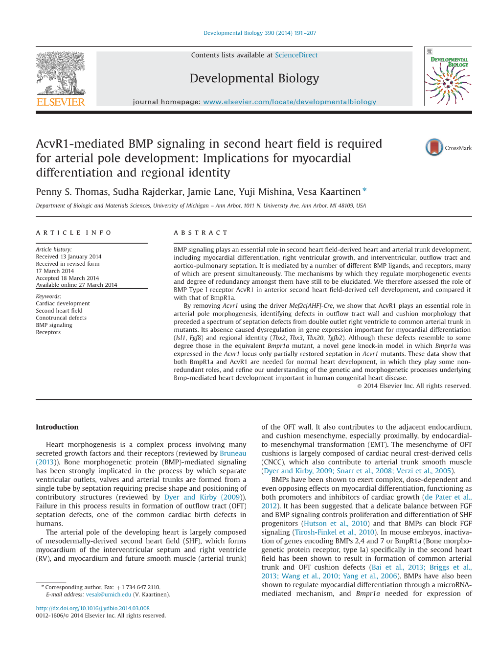 Acvr1-Mediated BMP Signaling in Second Heart Field Is Required For