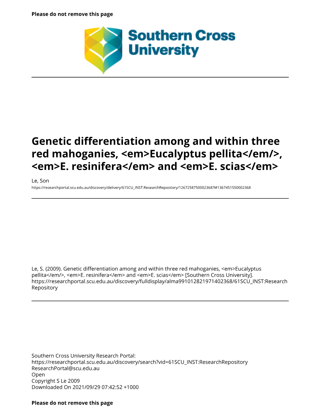 Genetic Differentiation Among and Within Three Red Mahoganies