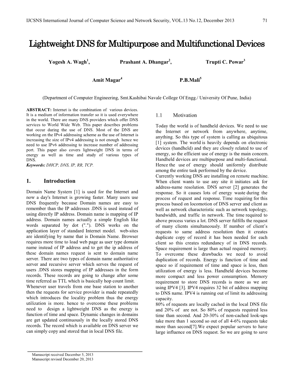 Lightweight DNS for Multipurpose and Multifunctional Devices