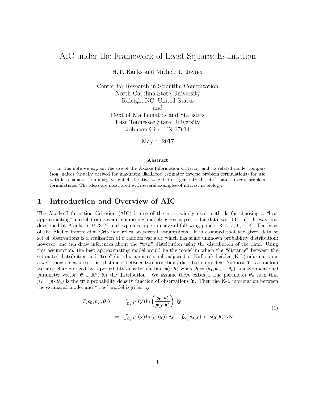 AIC Under the Framework of Least Squares Estimation