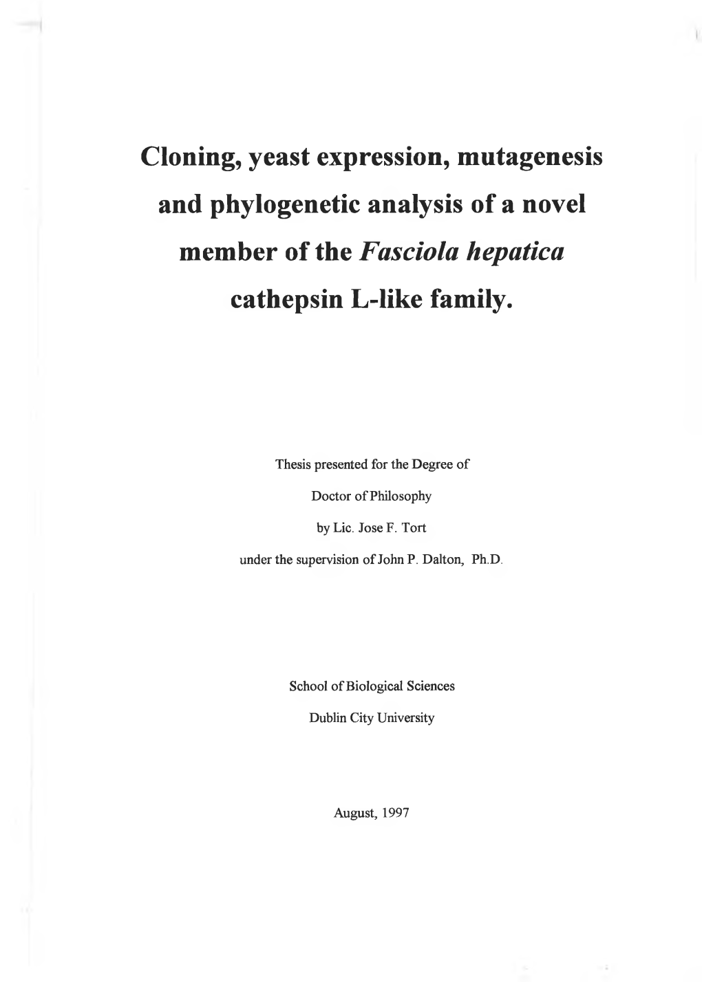 Cloning, Yeast Expression, Mutagenesis and Phylogenetic Analysis of a Novel Member of the Fasciola Hepatica Cathepsin L-Like Family