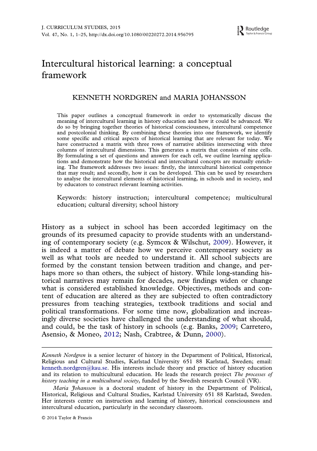 Intercultural Historical Learning: a Conceptual Framework