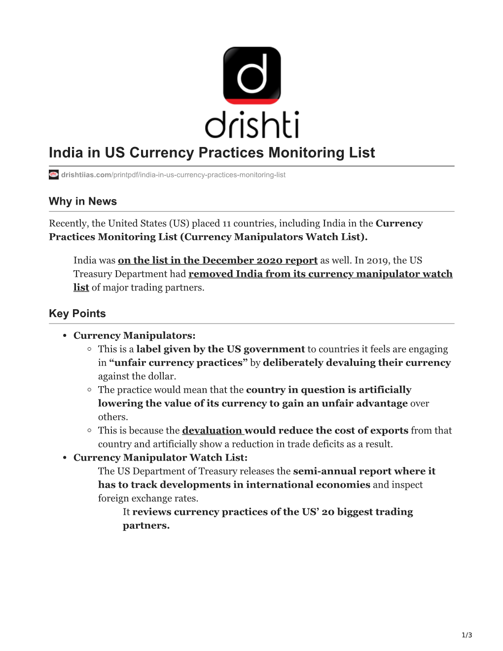 India in US Currency Practices Monitoring List