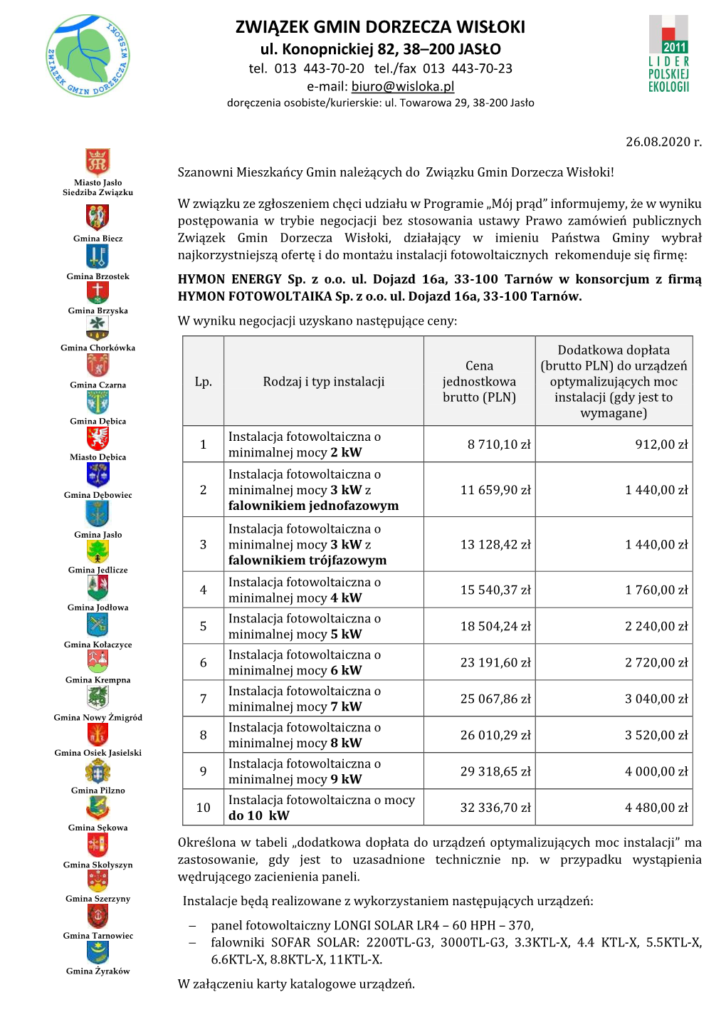 ZWIĄZEK GMIN DORZECZA WISŁOKI Ul