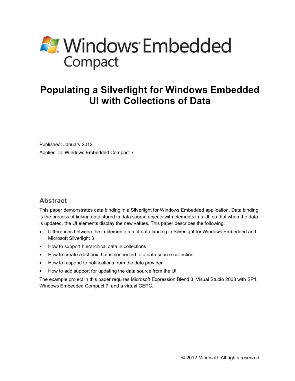 Populating a Silverlight for Windows Embedded UI with Collections of Data