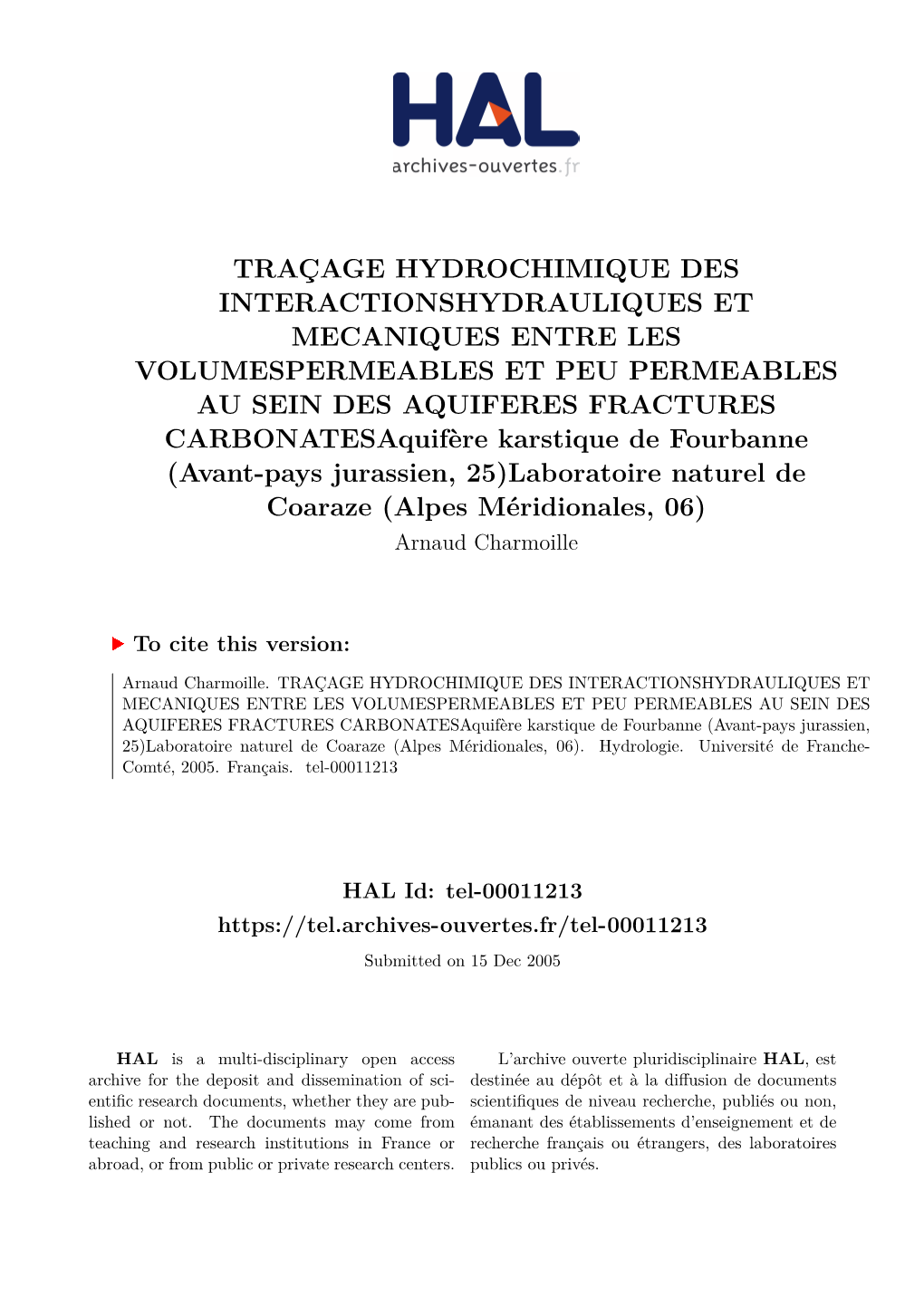 Traçage Hydrochimique Des Interactionshydrauliques