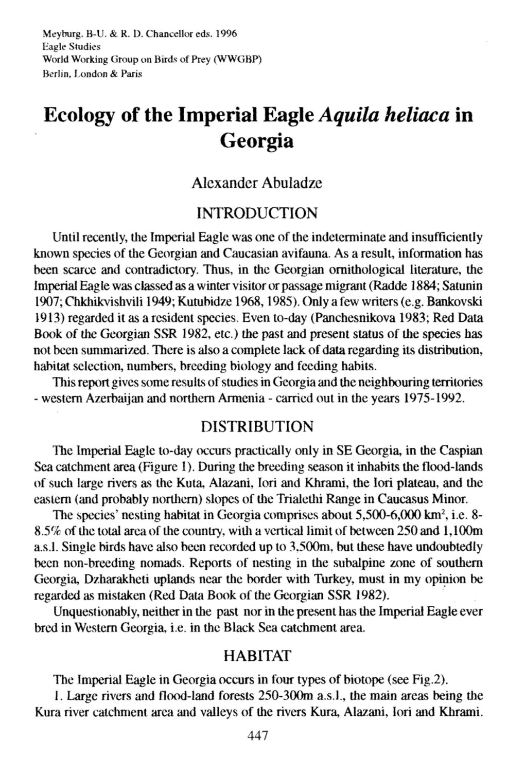 Ecology of the Imperial Eagleaquila Heliaca in Georgia
