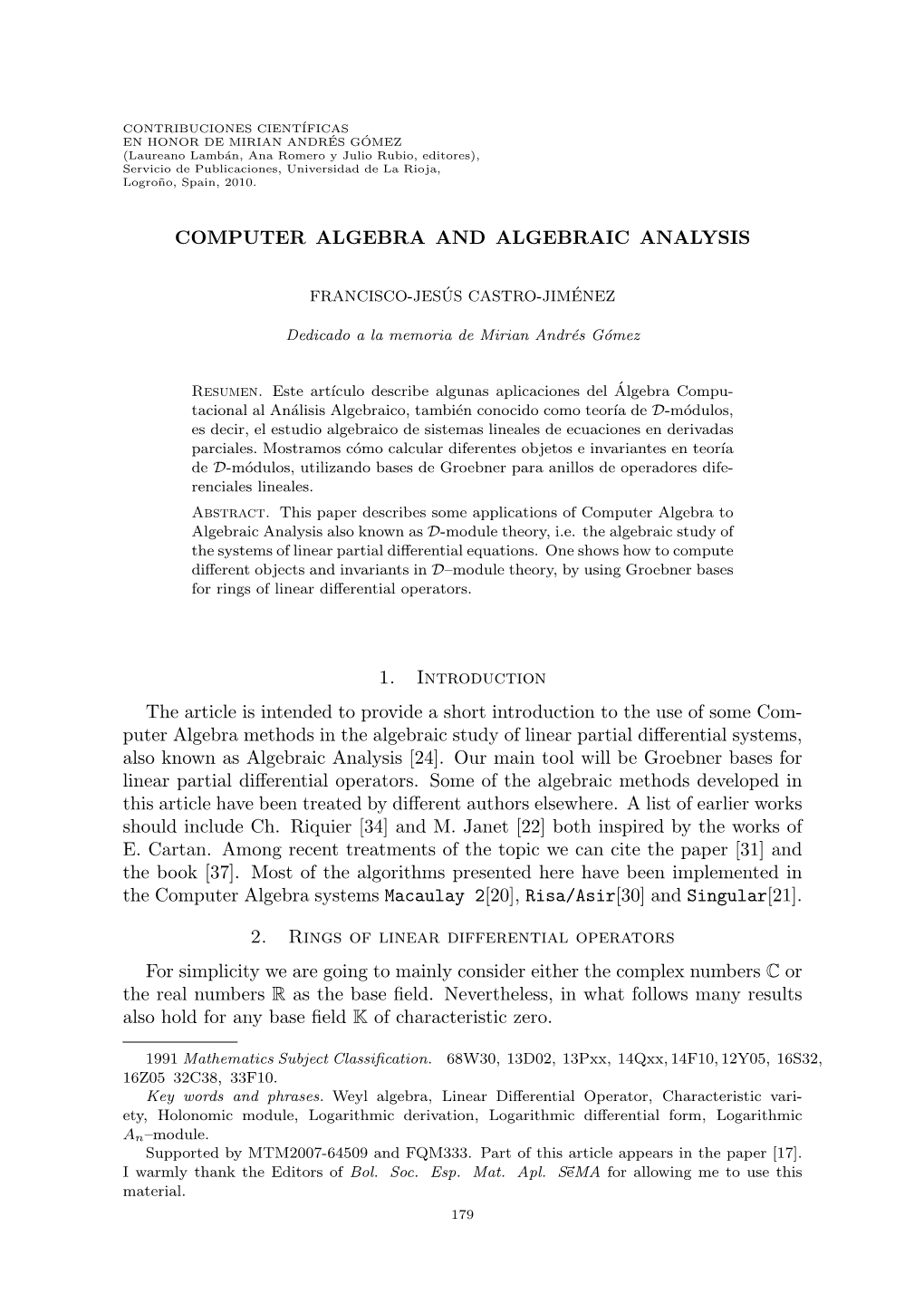 Computer Algebra and Algebraic Analysis 181