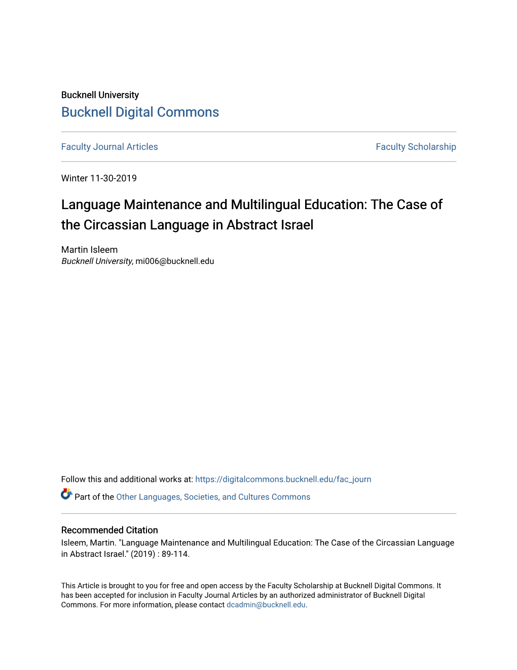 Language Maintenance and Multilingual Education: the Case of the Circassian Language in Abstract Israel