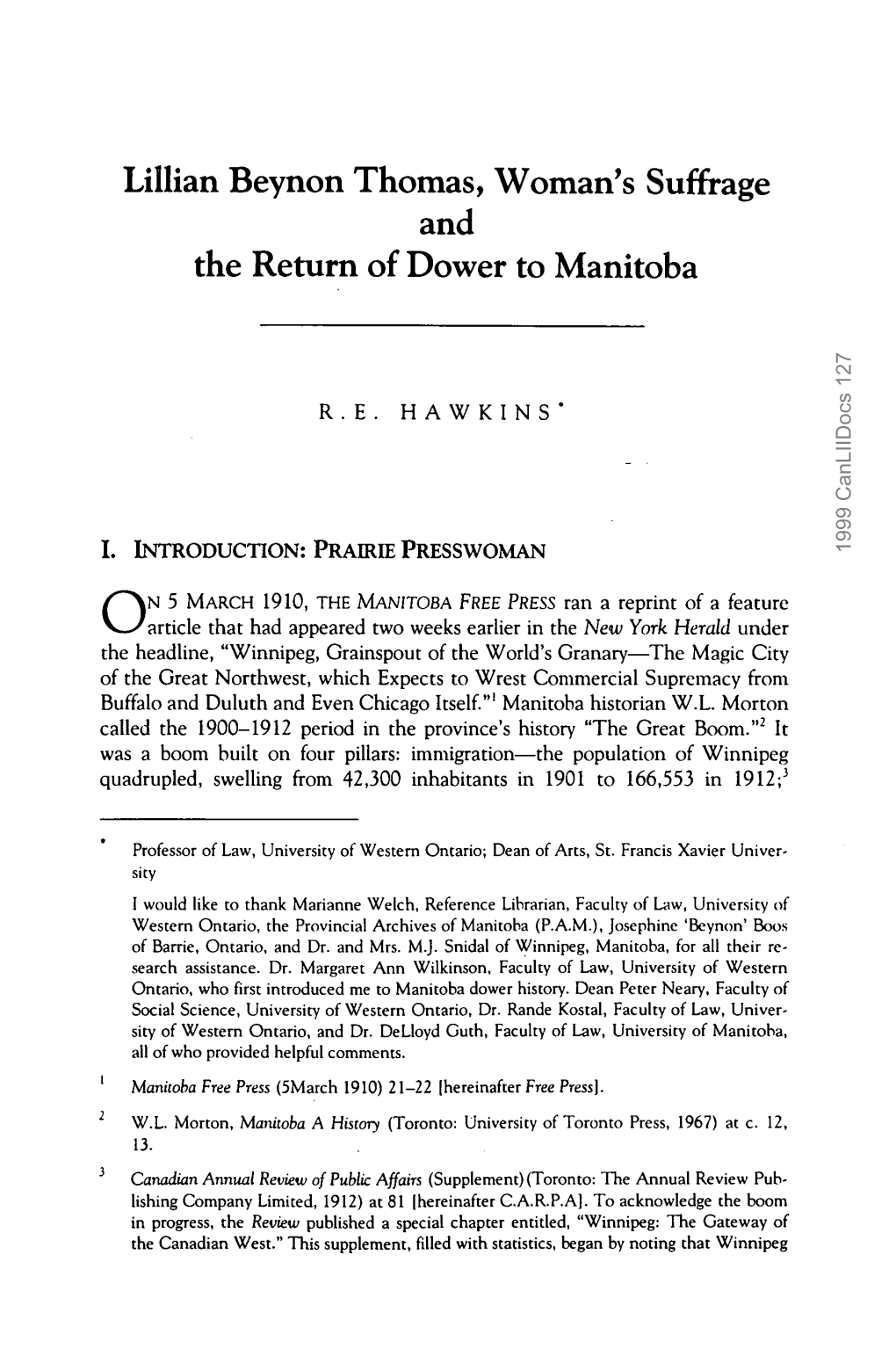 Lillian Beynon Thomas, Woman's Suffrage and the Return of Dower to Manitoba