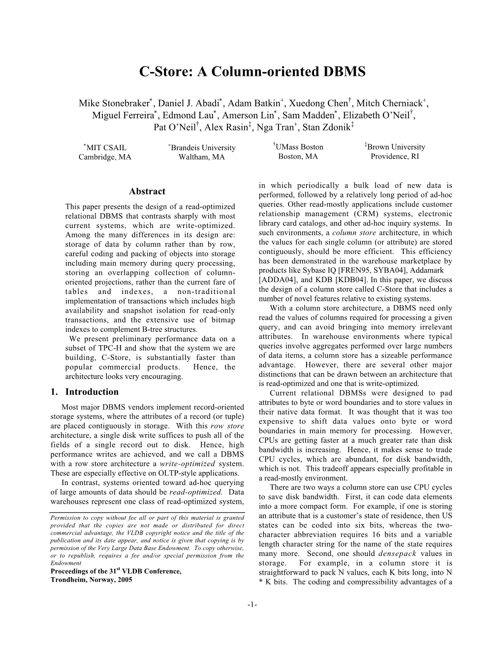 C-Store: a Column-Oriented DBMS