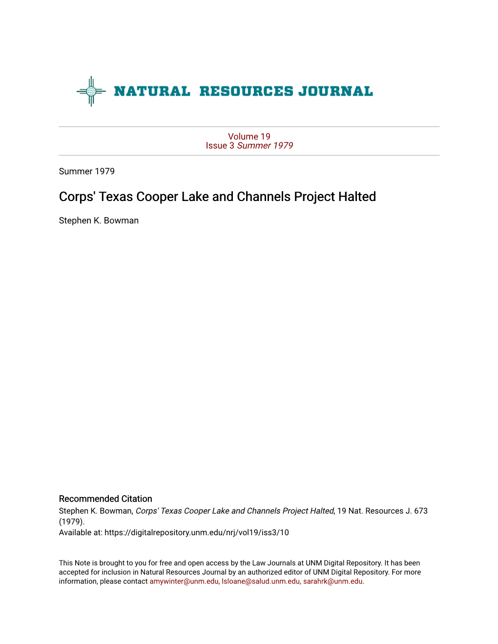 Corps' Texas Cooper Lake and Channels Project Halted