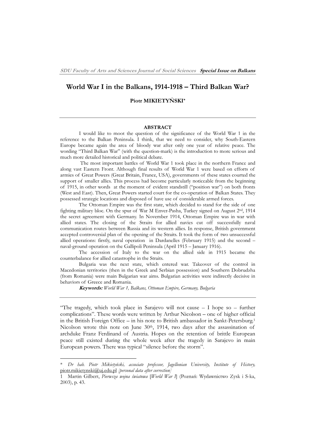 World War I in the Balkans, 1914-1918 – Third Balkan War?