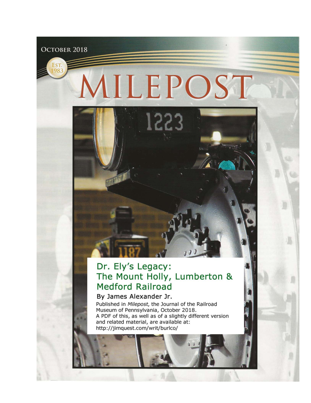 Dr. Ely's Legacy: the Mount Holly, Lumberton & Medford Railroad