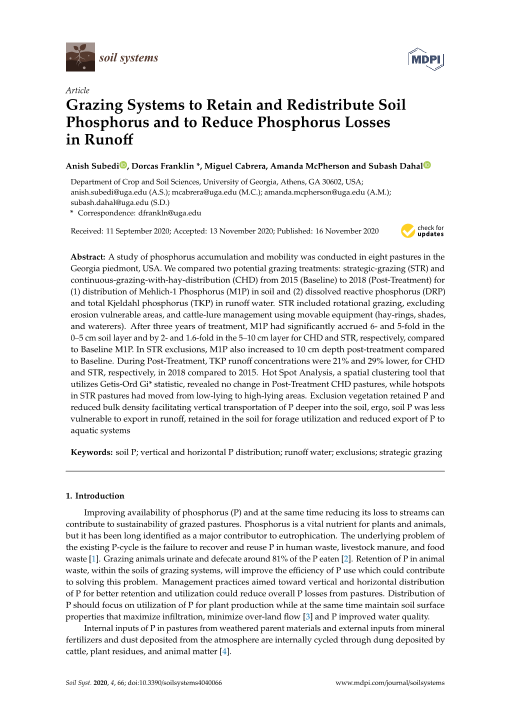 Grazing Systems to Retain and Redistribute Soil Phosphorus and to Reduce Phosphorus Losses in Runoff