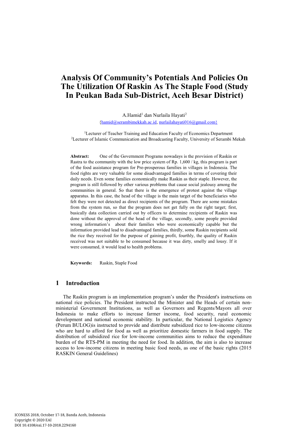 Analysis of Community's Potentials and Policies on the Utilization Of