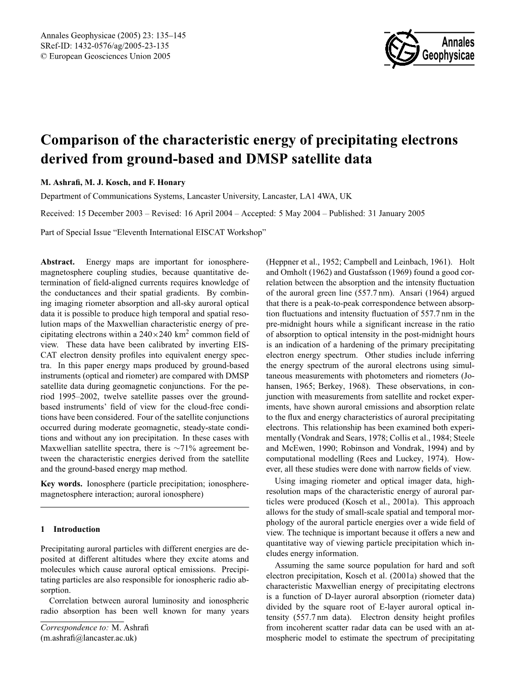 Comparison of the Characteristic Energy of Precipitating Electrons Derived from Ground-Based and DMSP Satellite Data