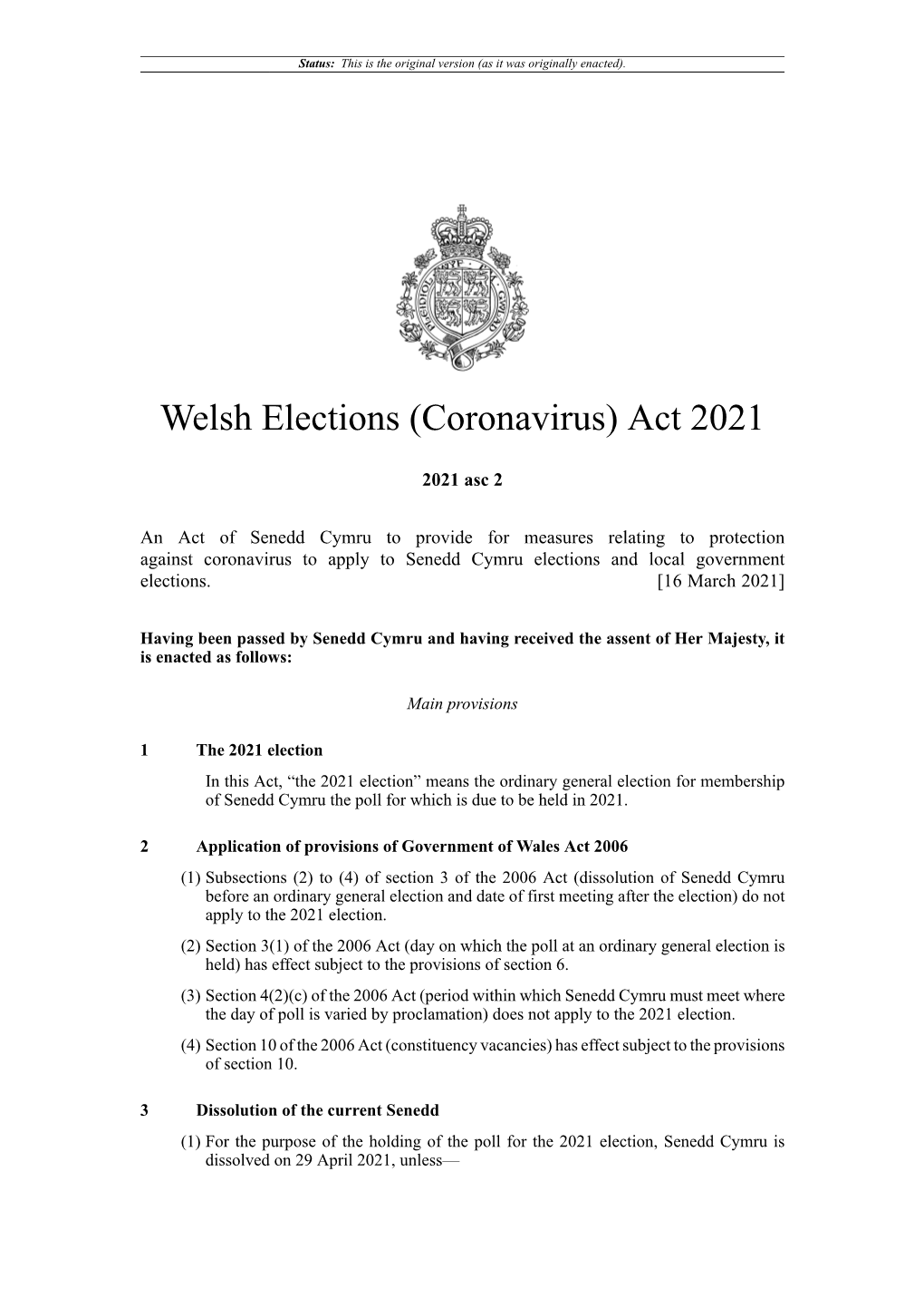 Welsh Elections (Coronavirus) Act 2021