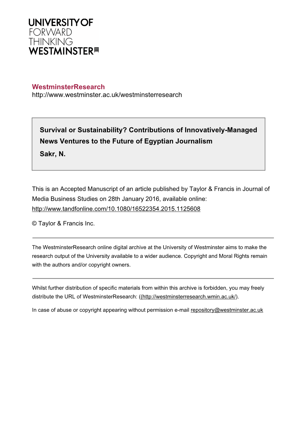 Westminsterresearch Survival Or