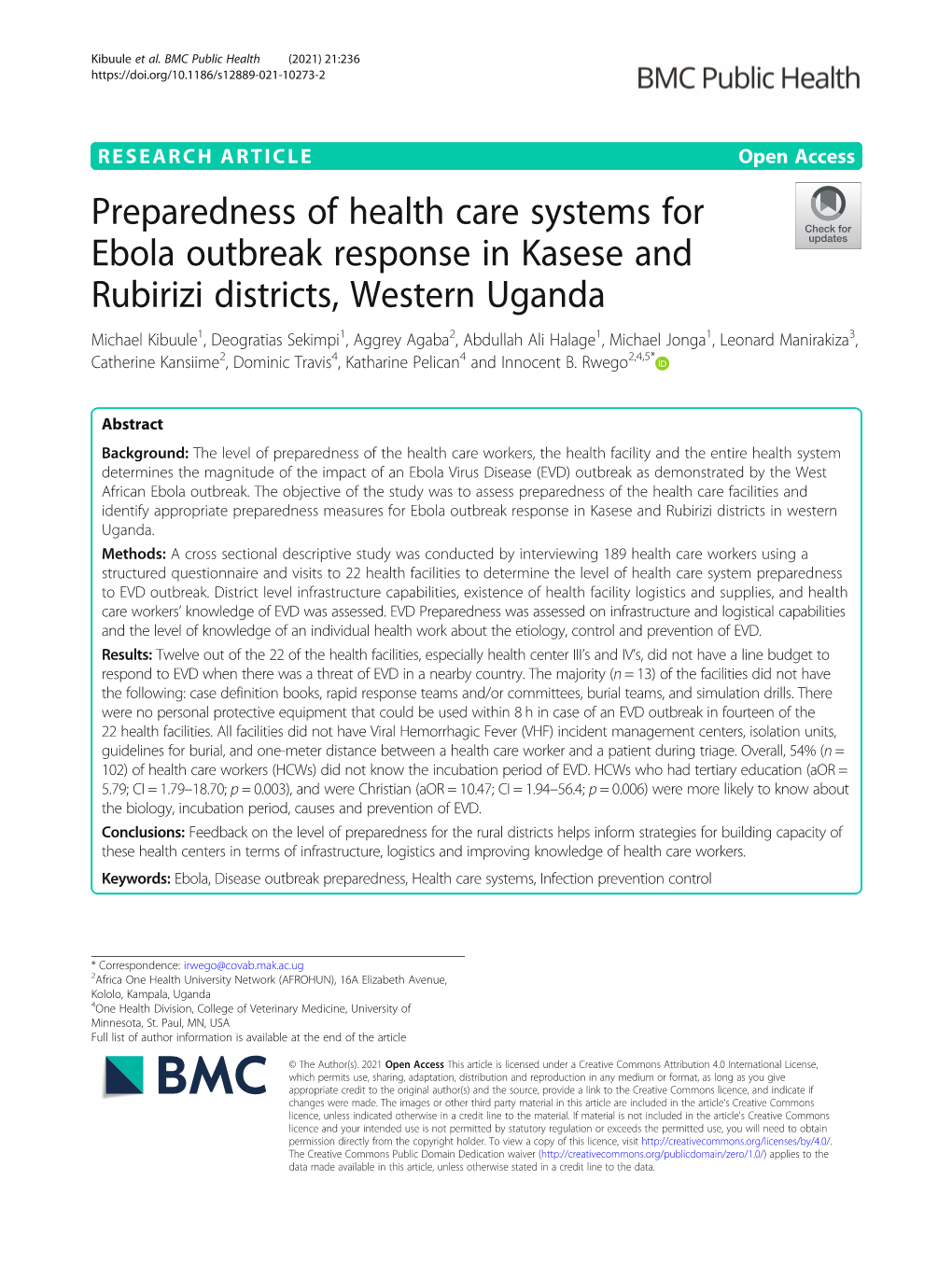 Preparedness of Health Care Systems for Ebola