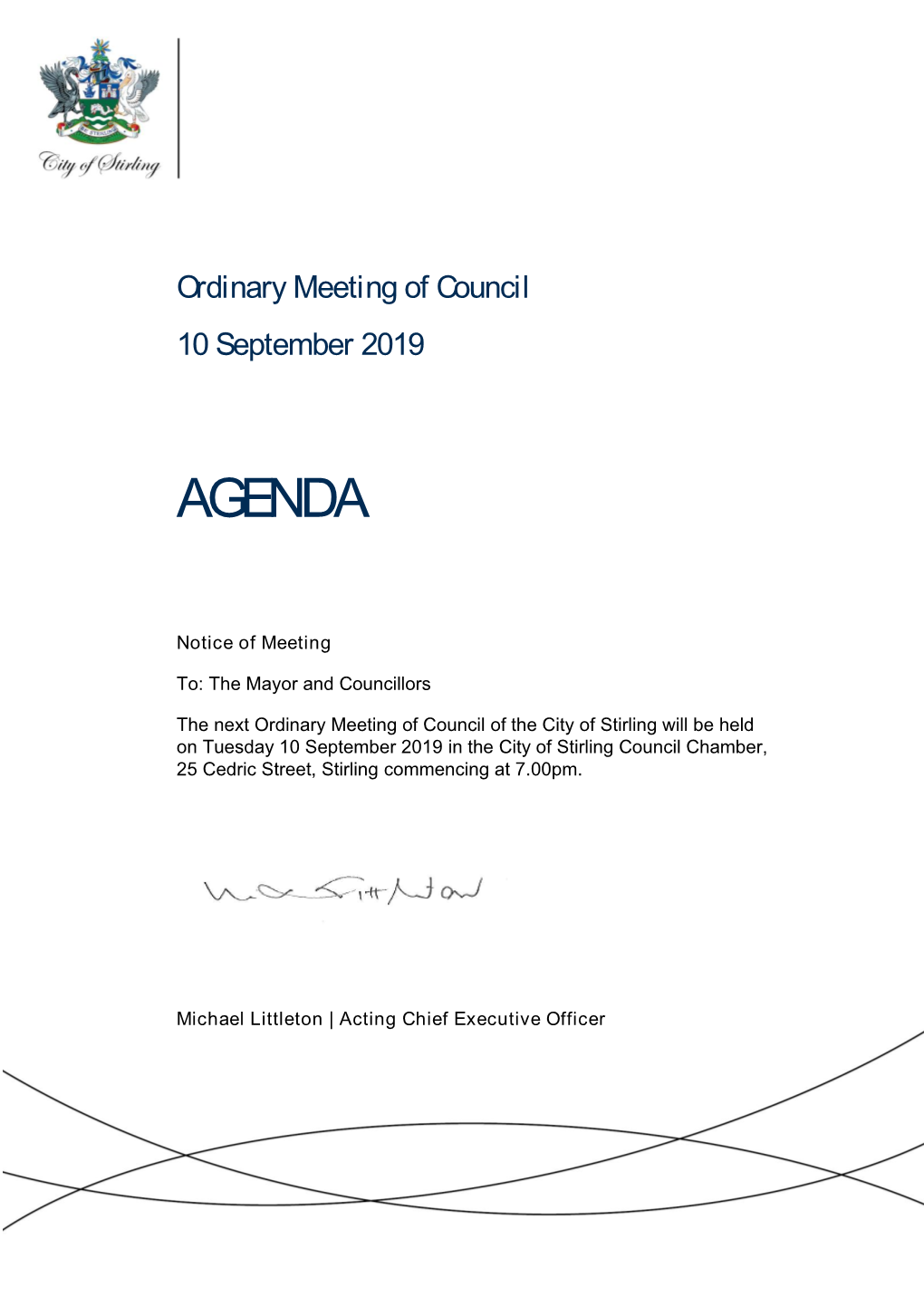 Agenda of Ordinary Meeting of Council