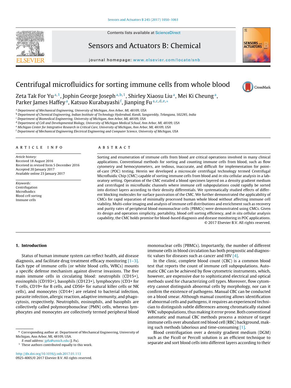 Centrifugal Microfluidics for Sorting Immune Cells from Whole Blood