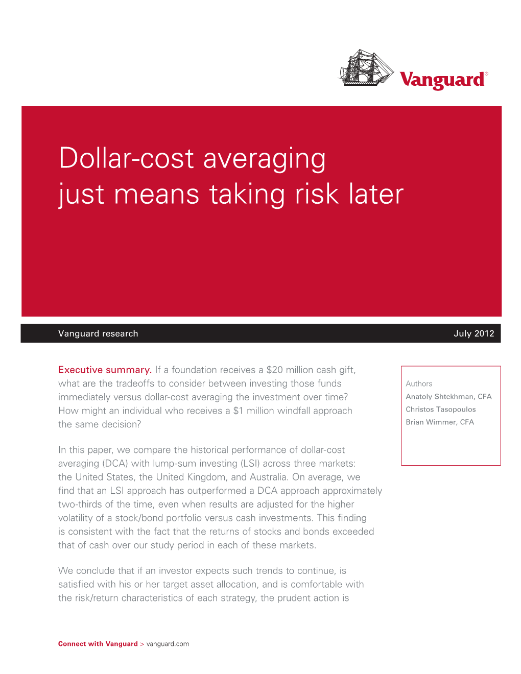 Dollar-Cost Averaging Just Means Taking Risk Later | Vanguard Research