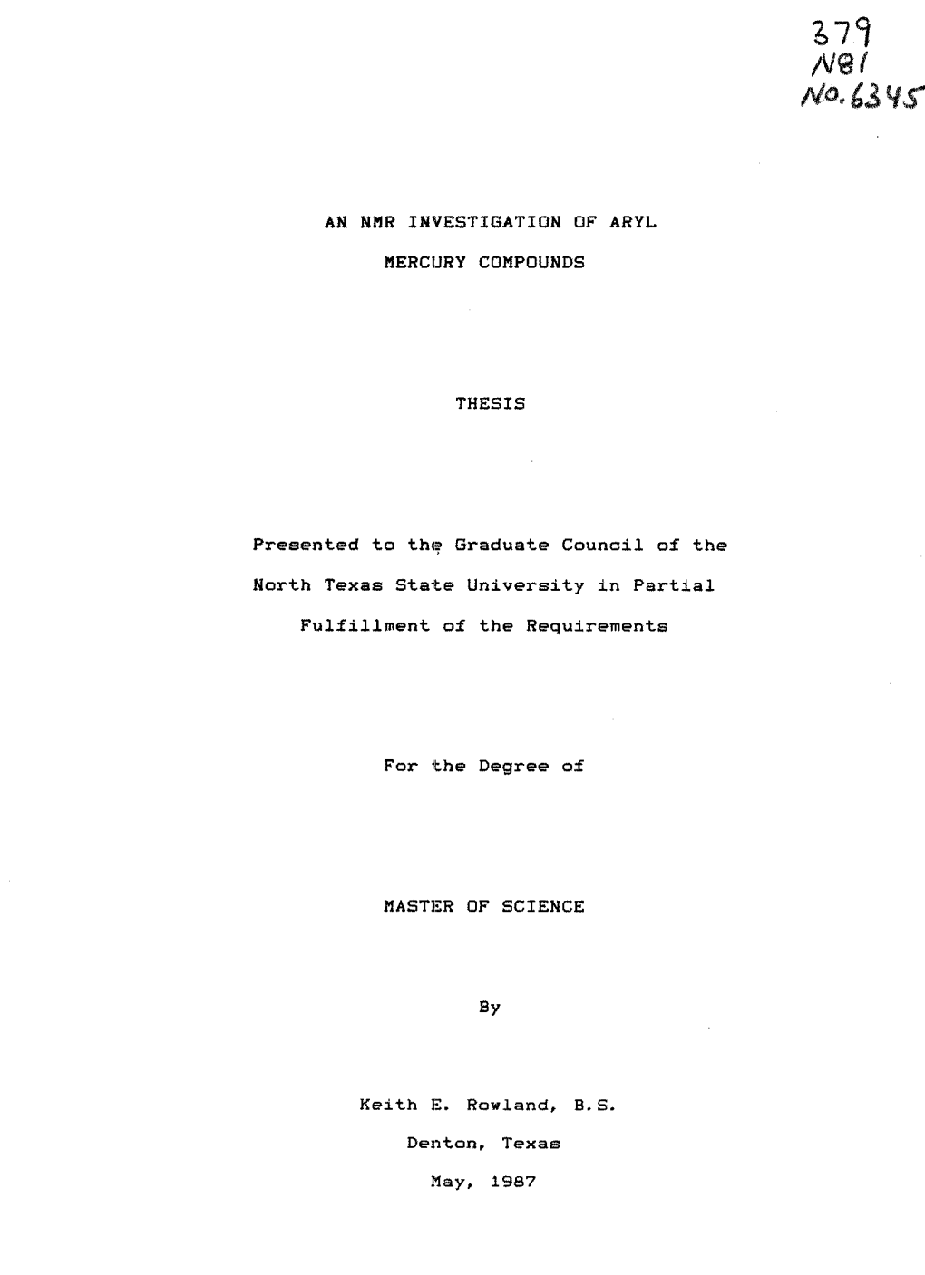 An Ncr Investigation of Aryl Mercury Compounds Thesis